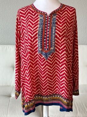 Biba Red & Ble Chevron Lightweight Tunic Top